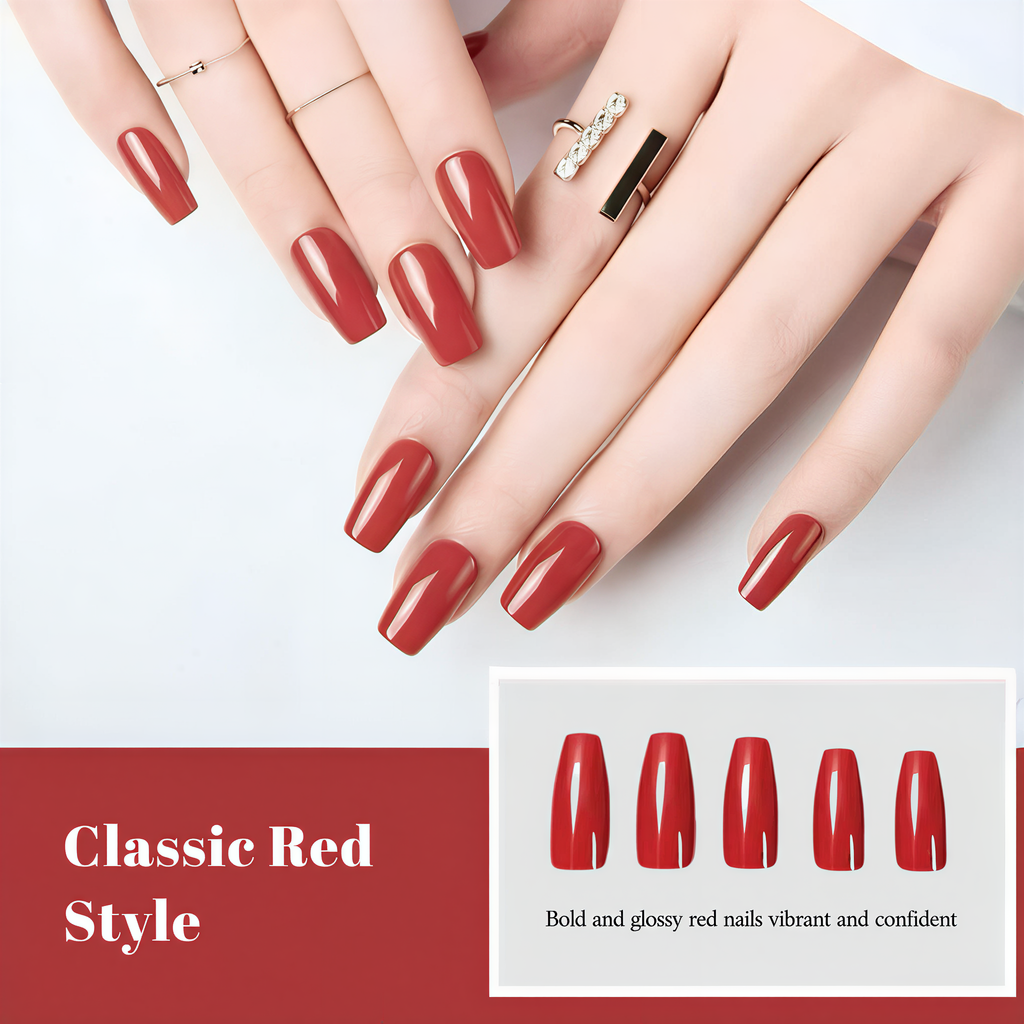 Press on Nails 24/30PCS: Jelly Red Flame Planet 3D Shell Gothic