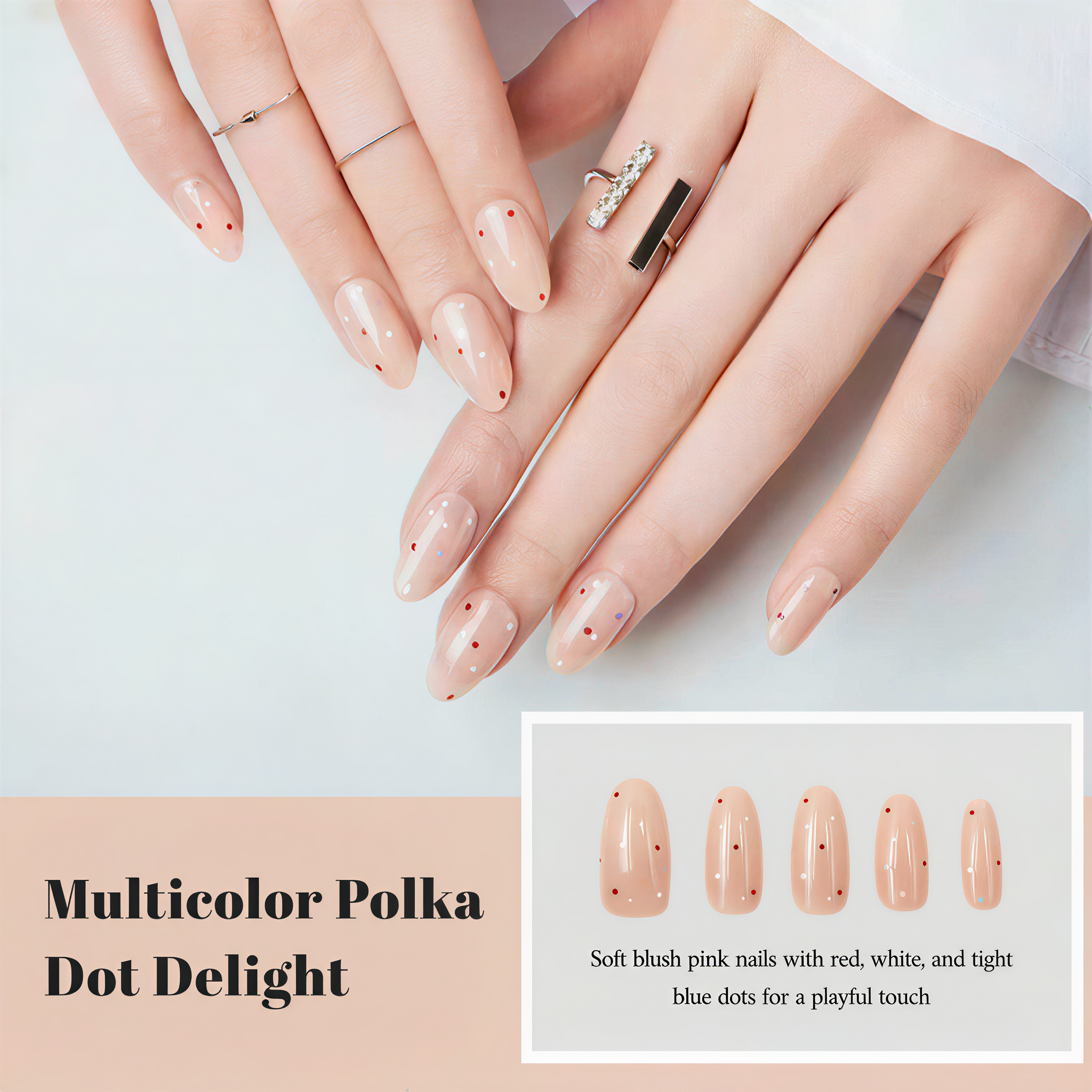 10-Pack Nude Blush & Peach Cat Eye False Nails - Short Square