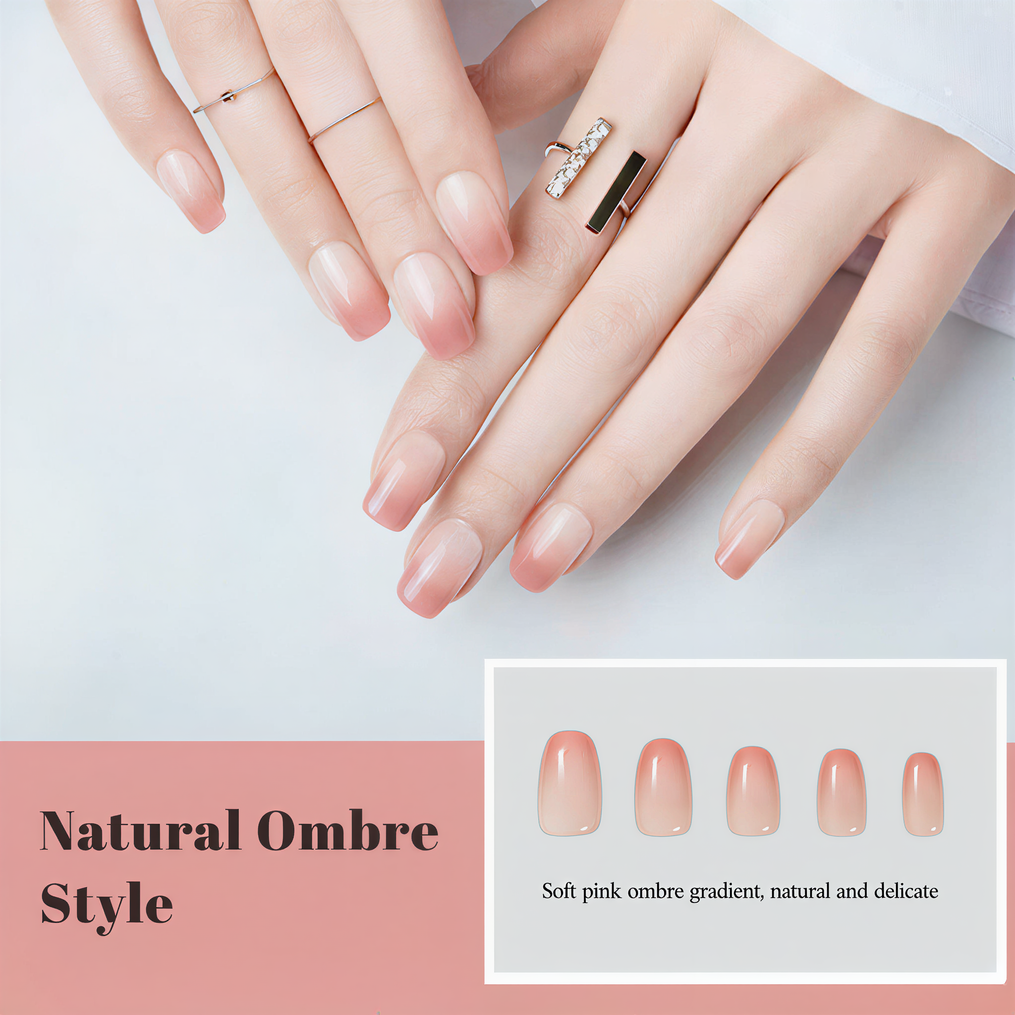 10-Pack Nude Blush & Peach Cat Eye False Nails - Short Square