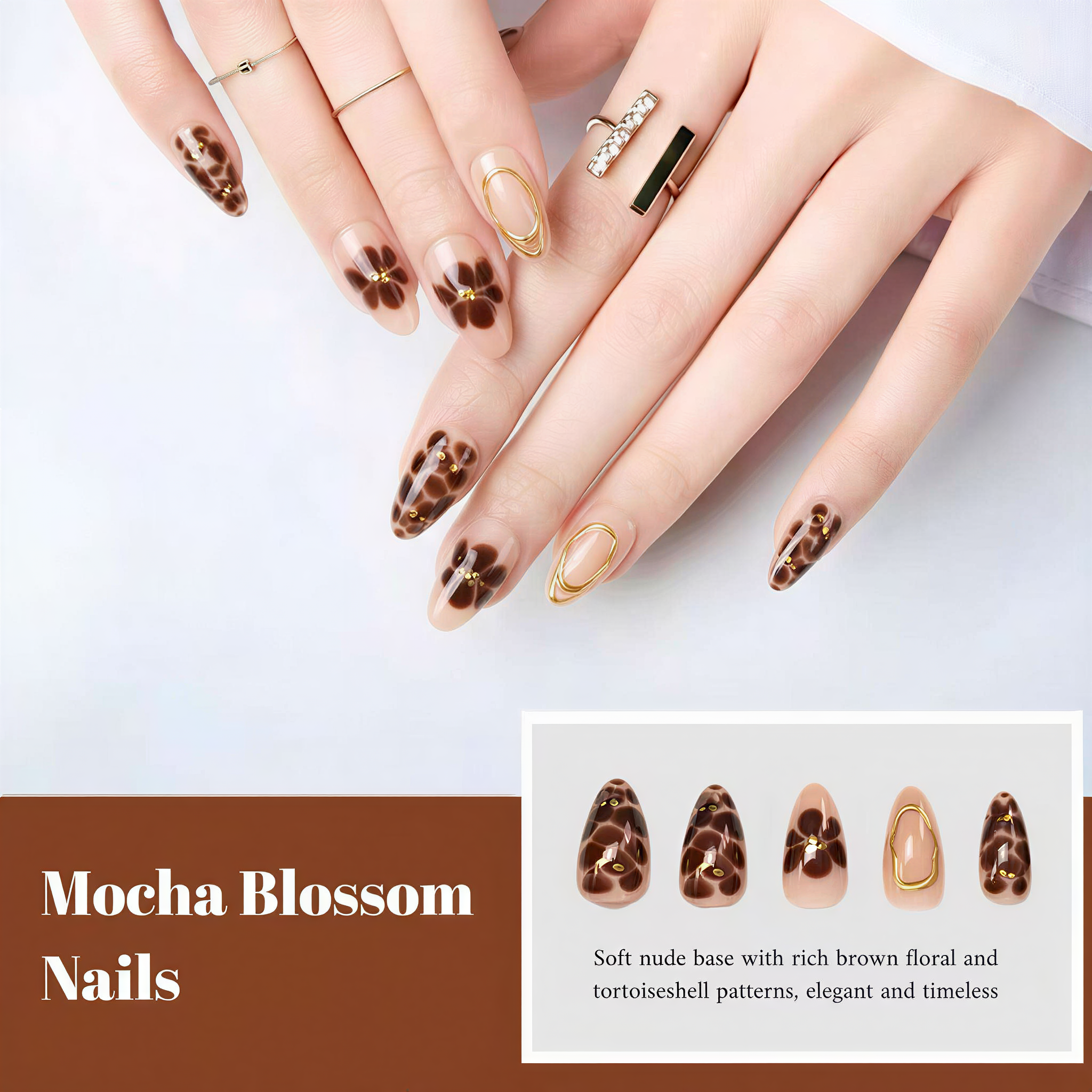 24-Pack Retro False Nails: Polka Dot, Butterfly, Leopard & Floral Designs