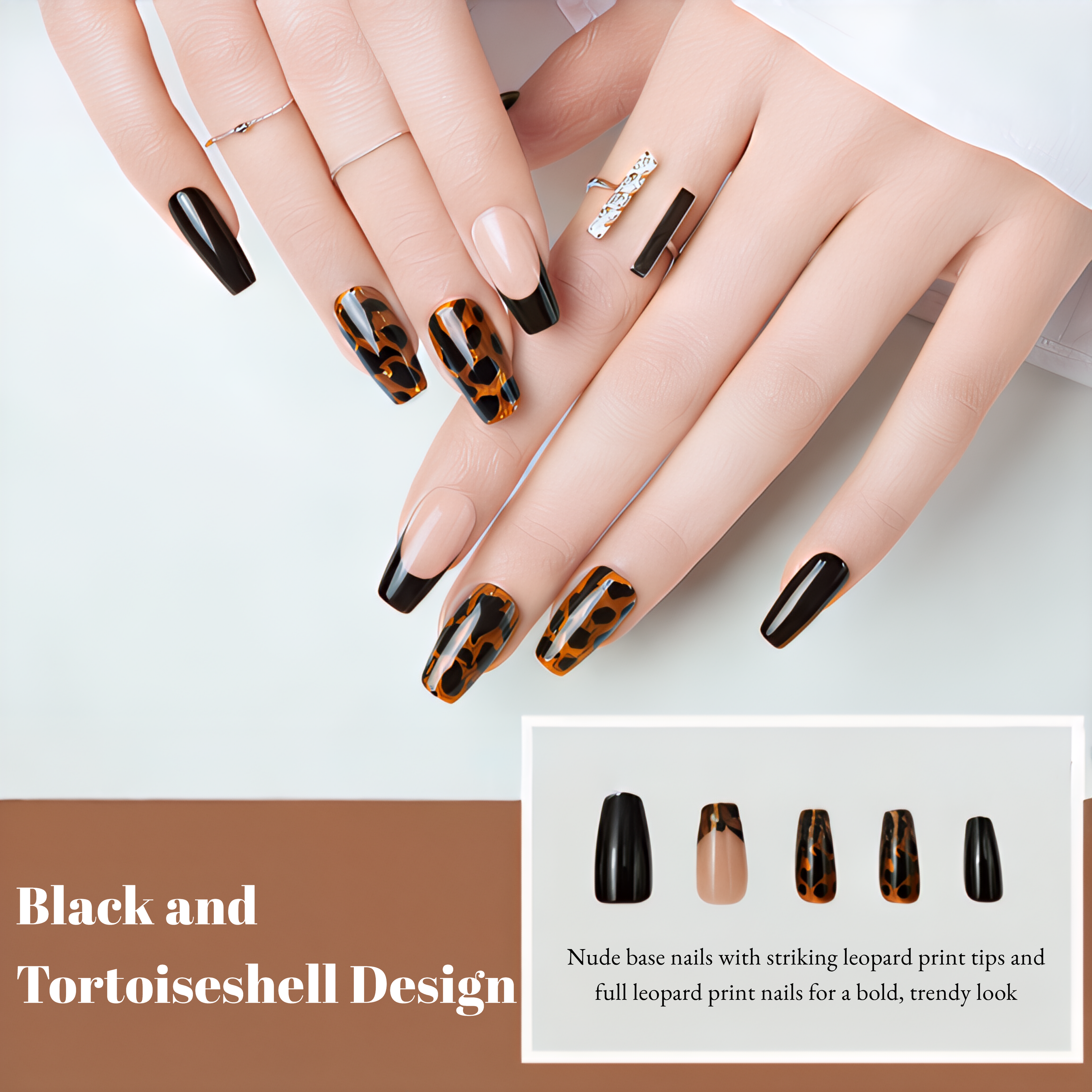 24-Pack Retro False Nails: Polka Dot, Butterfly, Leopard & Floral Designs
