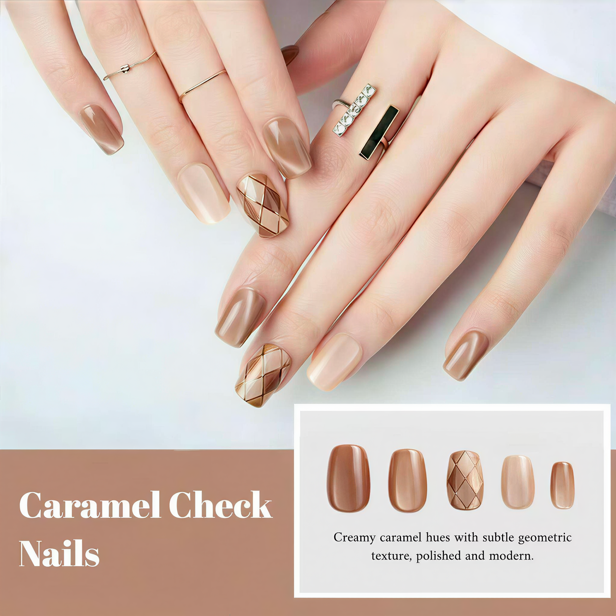 Warm Brown Cat's Eye Nail Patches Diamond Plaid Light Variable Magnet Nail Sheets 10 Pieces Self-Adhesive Handmade Nail Art No Light Required Reusable Convenient Nail Patches Nail Sheets Fake Nails