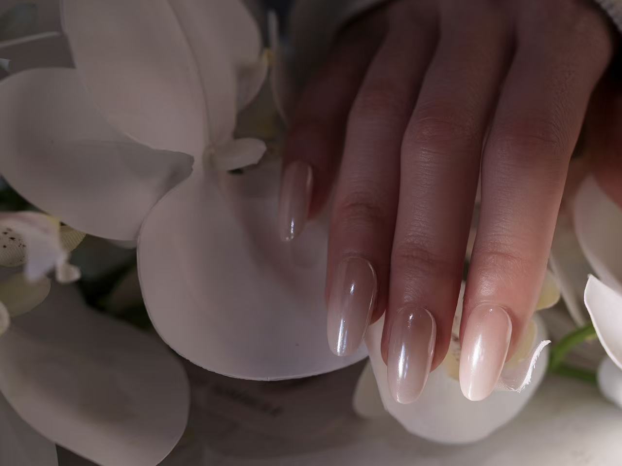 10-Pack Nude Blush & Peach Cat Eye False Nails - Short Square