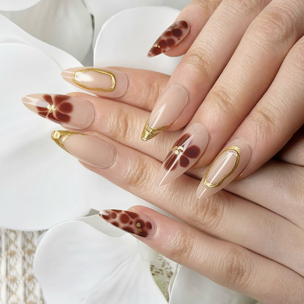 24-Pack Retro False Nails: Polka Dot, Butterfly, Leopard & Floral Designs