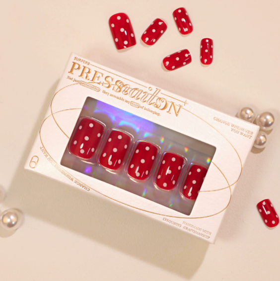 Press on Nails 24/30PCS: Jelly Red Flame Planet 3D Shell Gothic