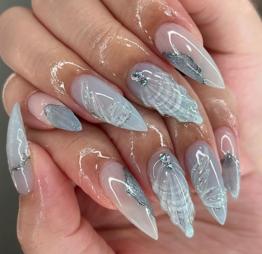 Press on Nails 24/30PCS: Jelly Red Flame Planet 3D Shell Gothic