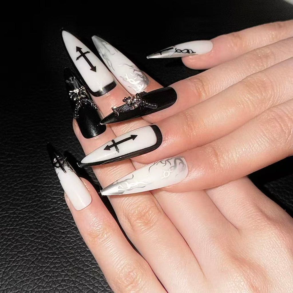 Press on Nails 24/30PCS: Jelly Red Flame Planet 3D Shell Gothic