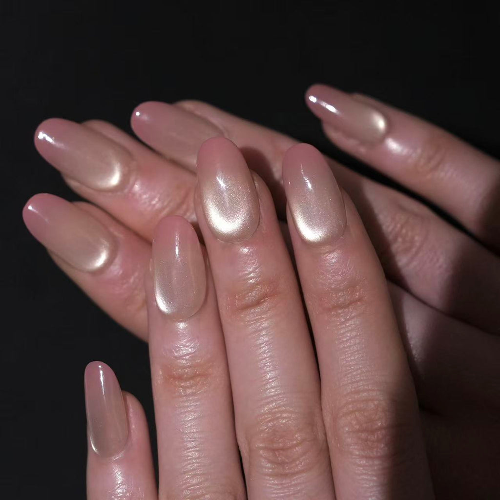 10-Pack Nude Blush & Peach Cat Eye False Nails - Short Square