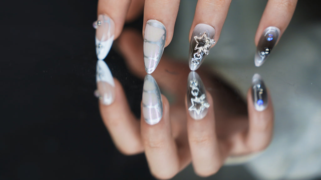 Press on Nails 24/30PCS: Jelly Red Flame Planet 3D Shell Gothic