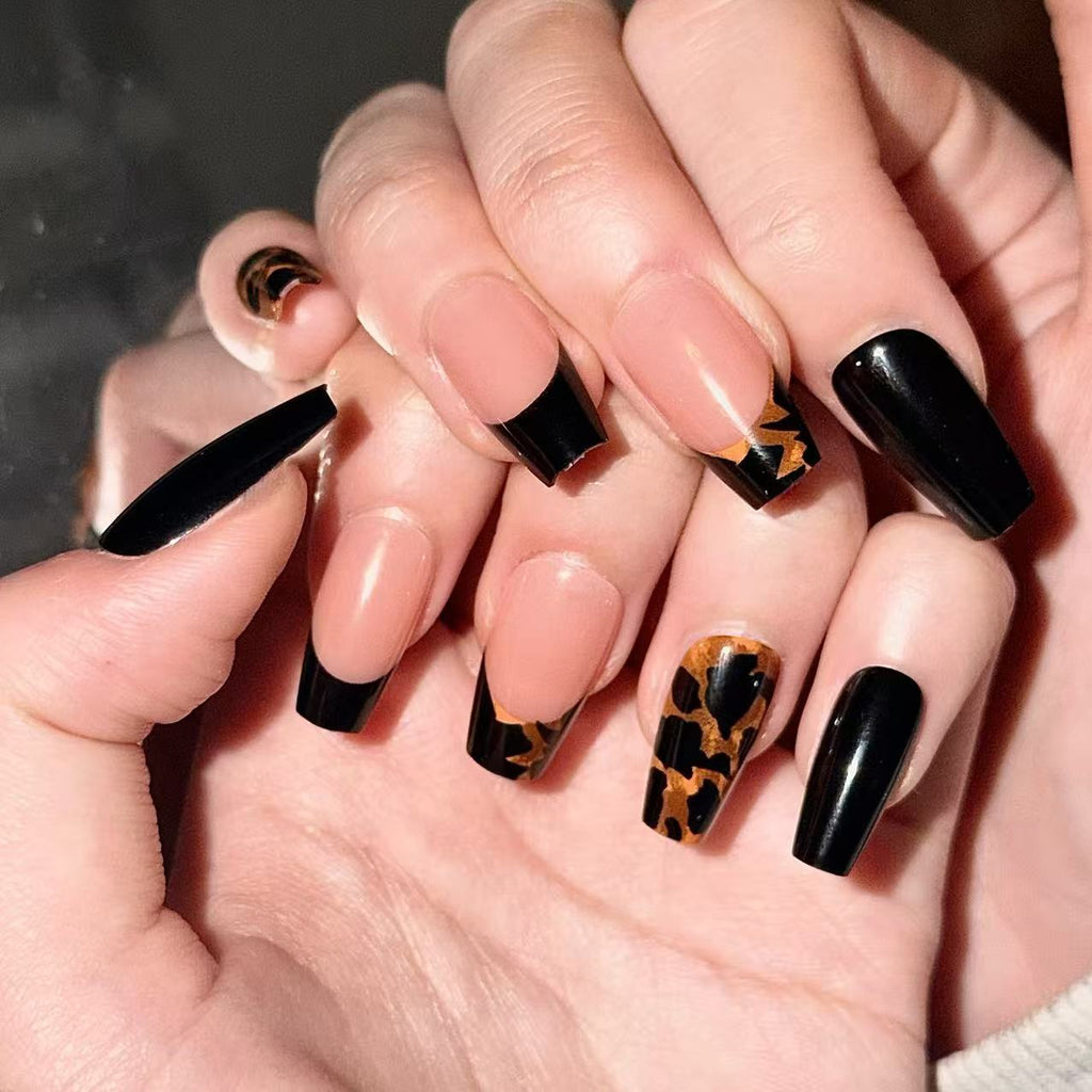 24-Pack Retro False Nails: Polka Dot, Butterfly, Leopard & Floral Designs