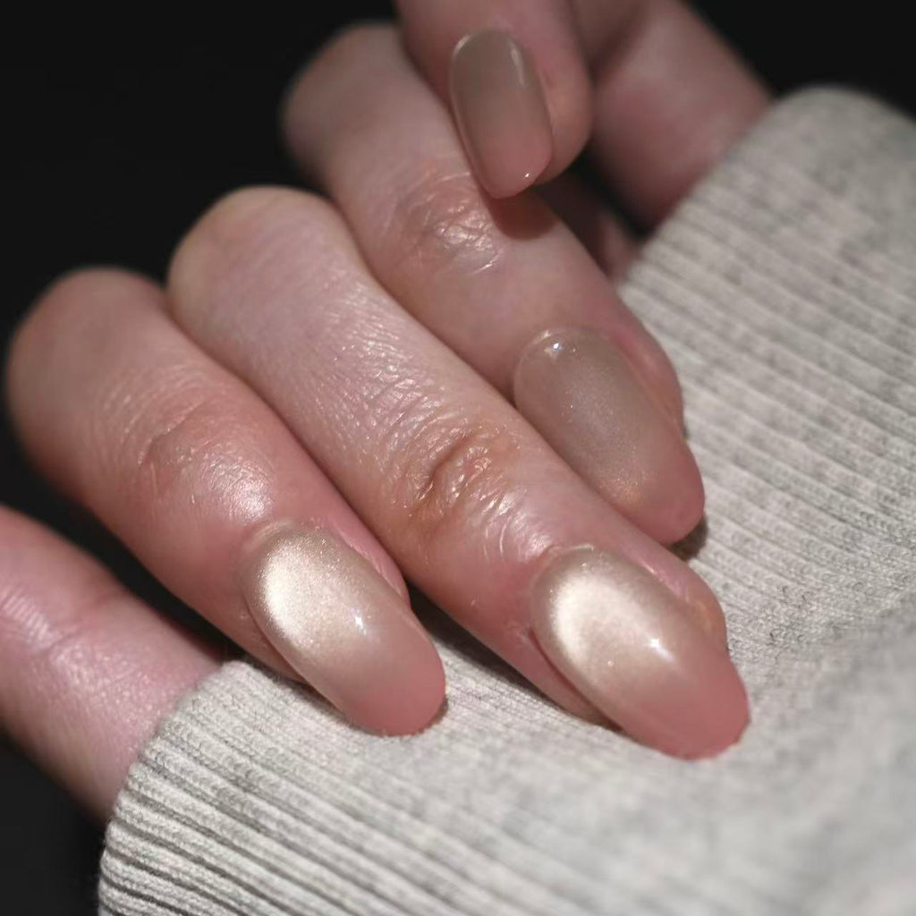 10-Pack Nude Blush & Peach Cat Eye False Nails - Short Square
