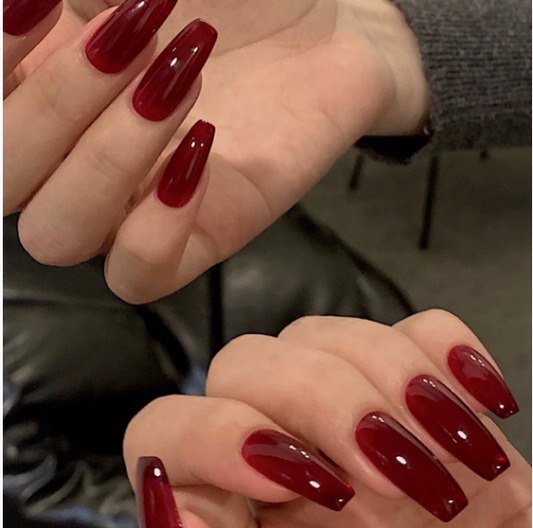 Press on Nails 24/30PCS: Jelly Red Flame Planet 3D Shell Gothic