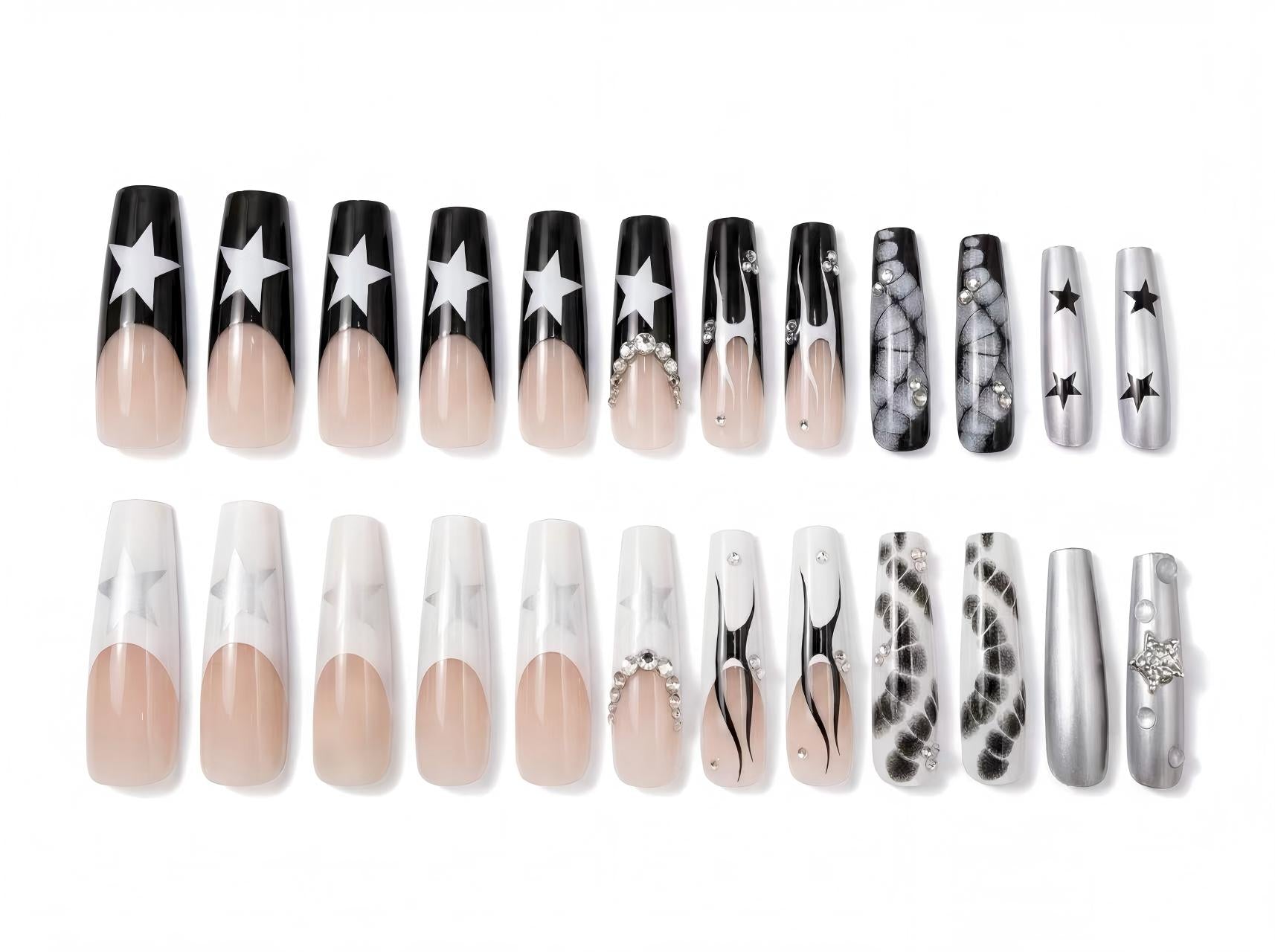 Press on Nails 24/30PCS: Jelly Red Flame Planet 3D Shell Gothic