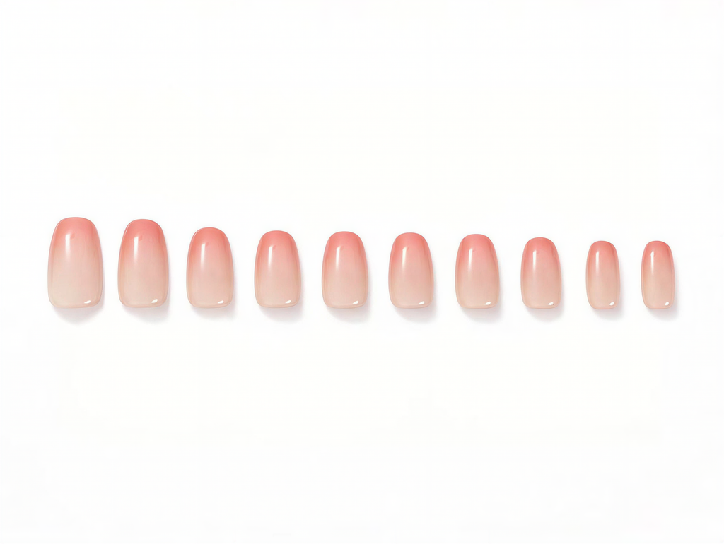 10-Pack Nude Blush & Peach Cat Eye False Nails - Short Square