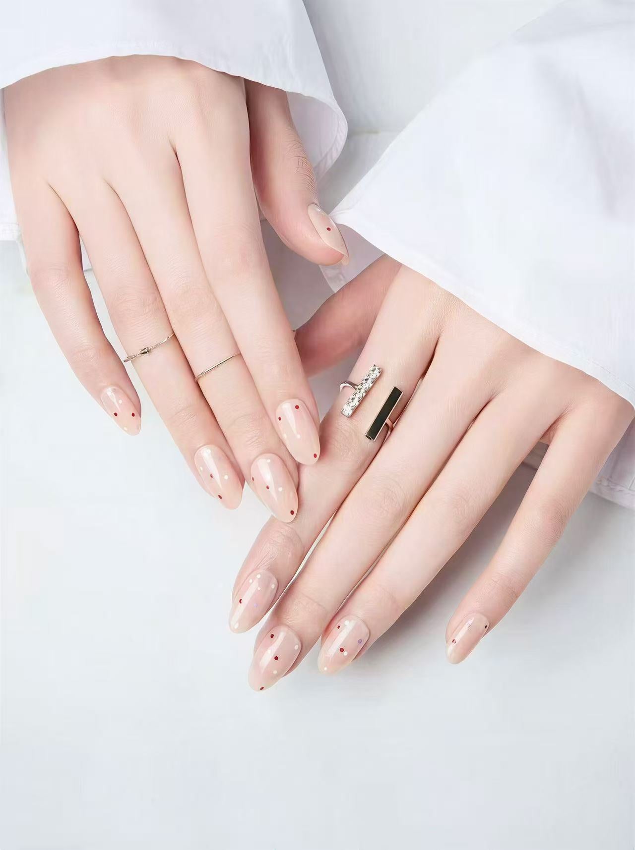 10-Pack Nude Blush & Peach Cat Eye False Nails - Short Square
