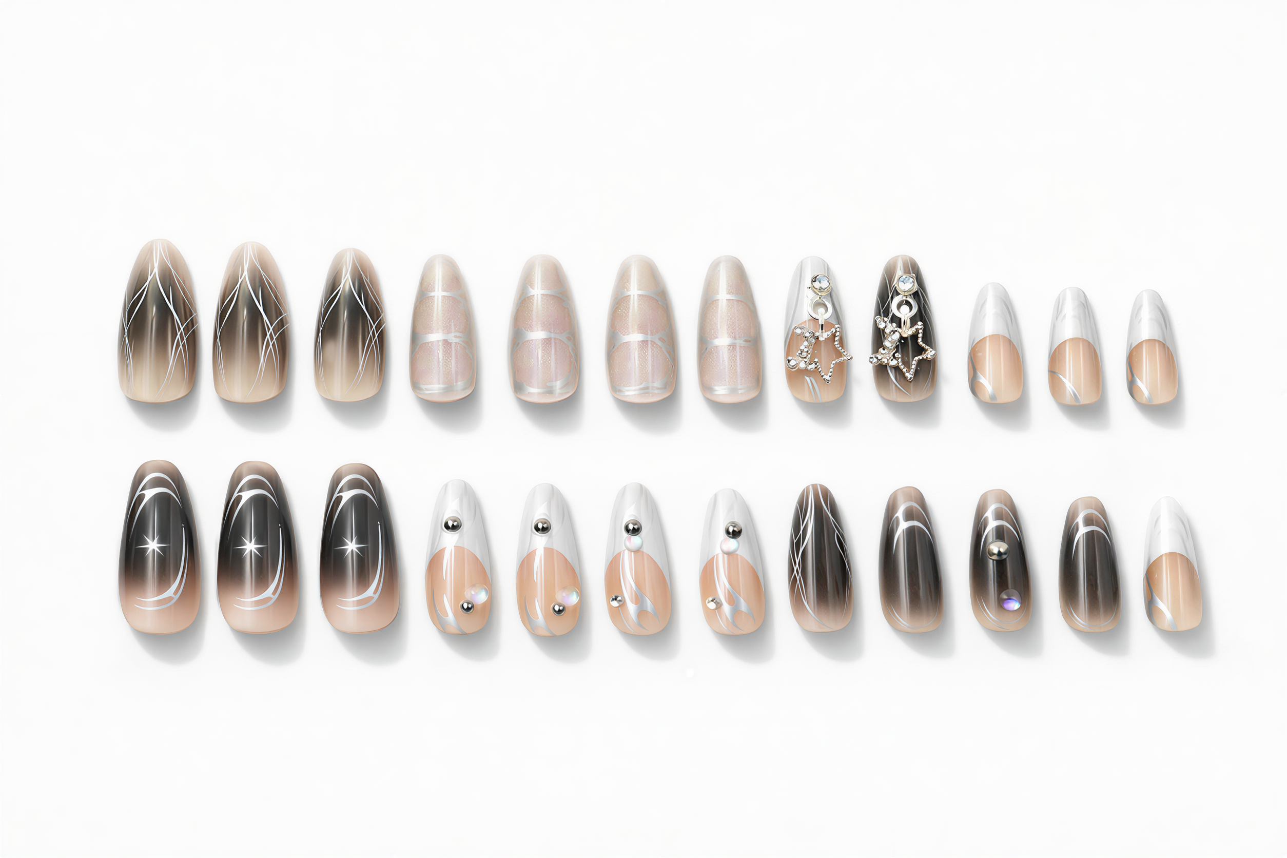 Press on Nails 24/30PCS: Jelly Red Flame Planet 3D Shell Gothic