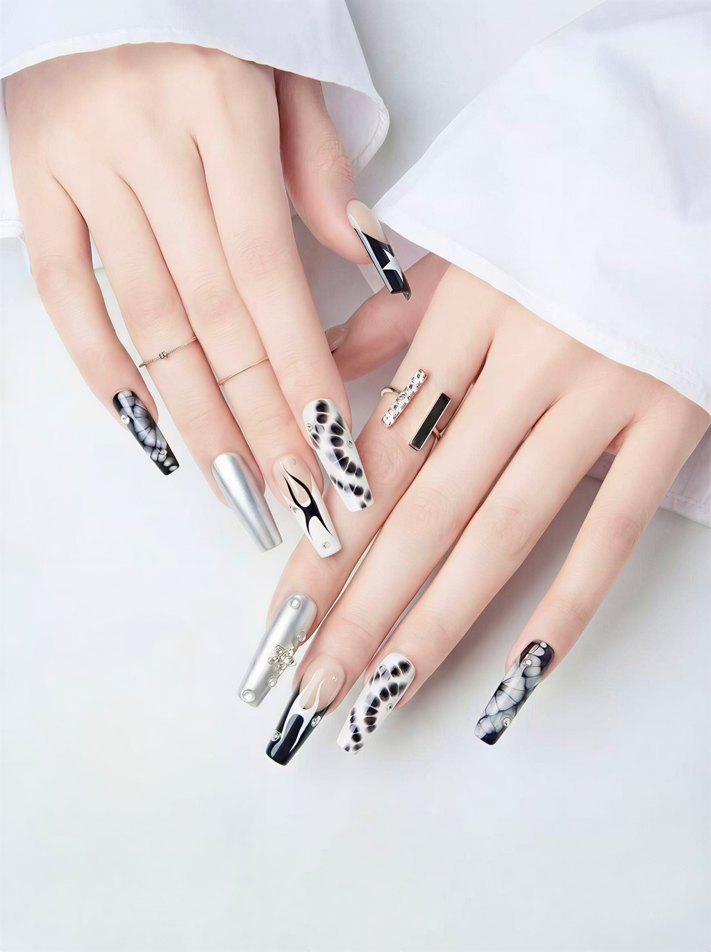 Press on Nails 24/30PCS: Jelly Red Flame Planet 3D Shell Gothic