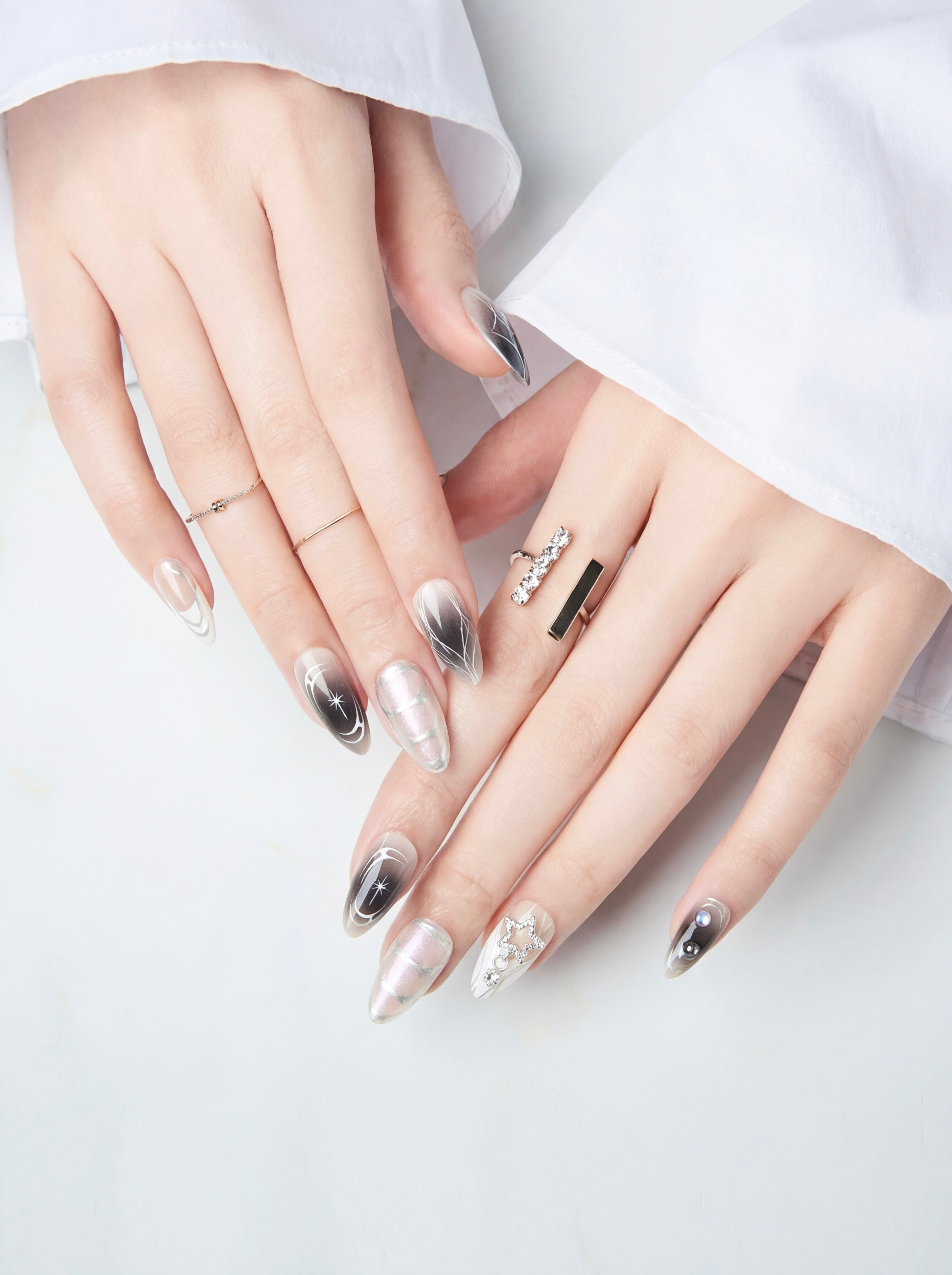 Press on Nails 24/30PCS: Jelly Red Flame Planet 3D Shell Gothic