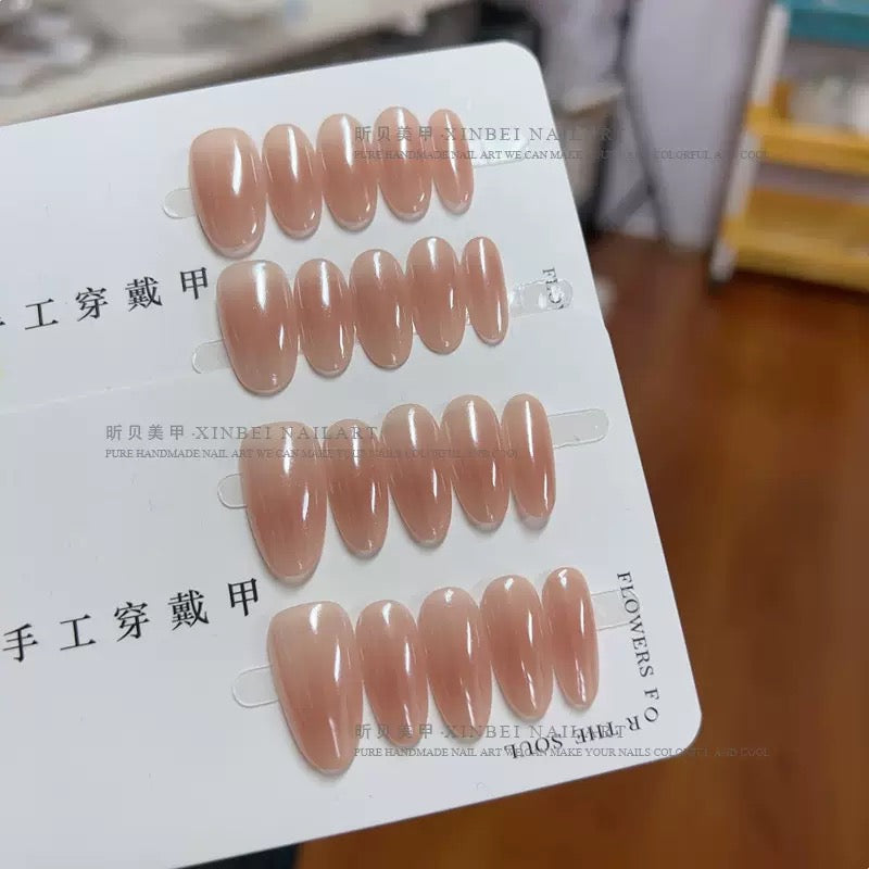 10-Pack Press on Nails Short Square, Nude Blush Hailey & Cream Polka Dot & Peach Cat Eye & Milky White False Nails, Glue on Artificial Nail Tips for Women Girls, DIY Manicure Set