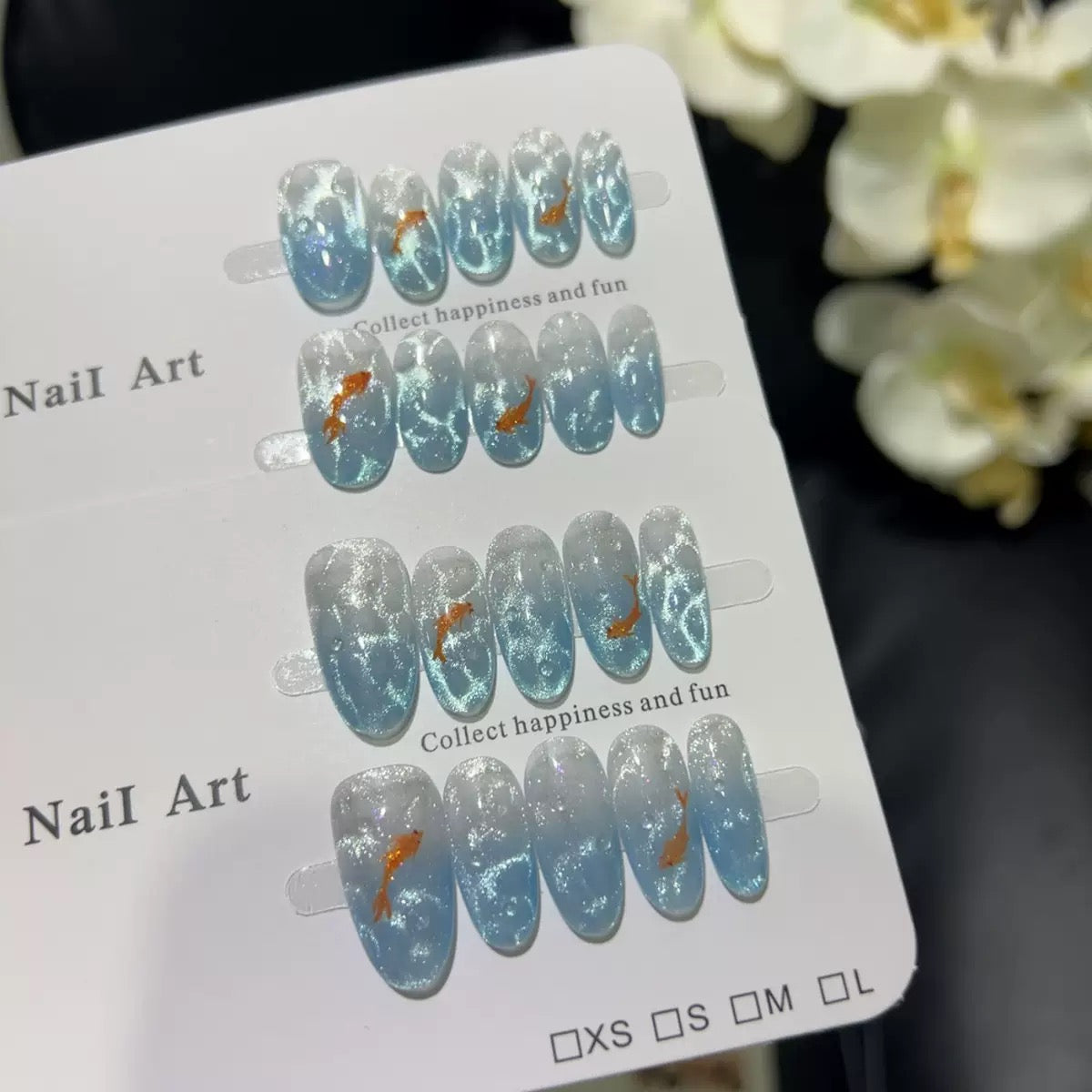 10-Pack Short Square Nails: Canelé Polka Dot, Florals & Glacier Koi