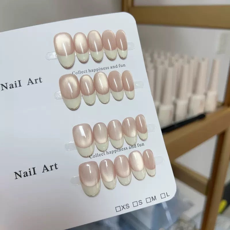 10-Pack Press on Nails Short Square, White Gold French & Hailey Blue French & Rainbow Polka Dot False Nails with Slogan, Glue on Artificial Nail Tips for Women Girls, DIY Manicure Set