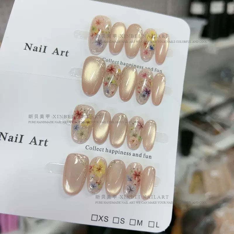 10-Pack Press on Nails Short Square, Canelé Polka Dot & Cream Florals & Glacier Koi & Monet Garden False Nails, Handmade Art Glue on Nail Tips for Women Girls, DIY Manicure Set