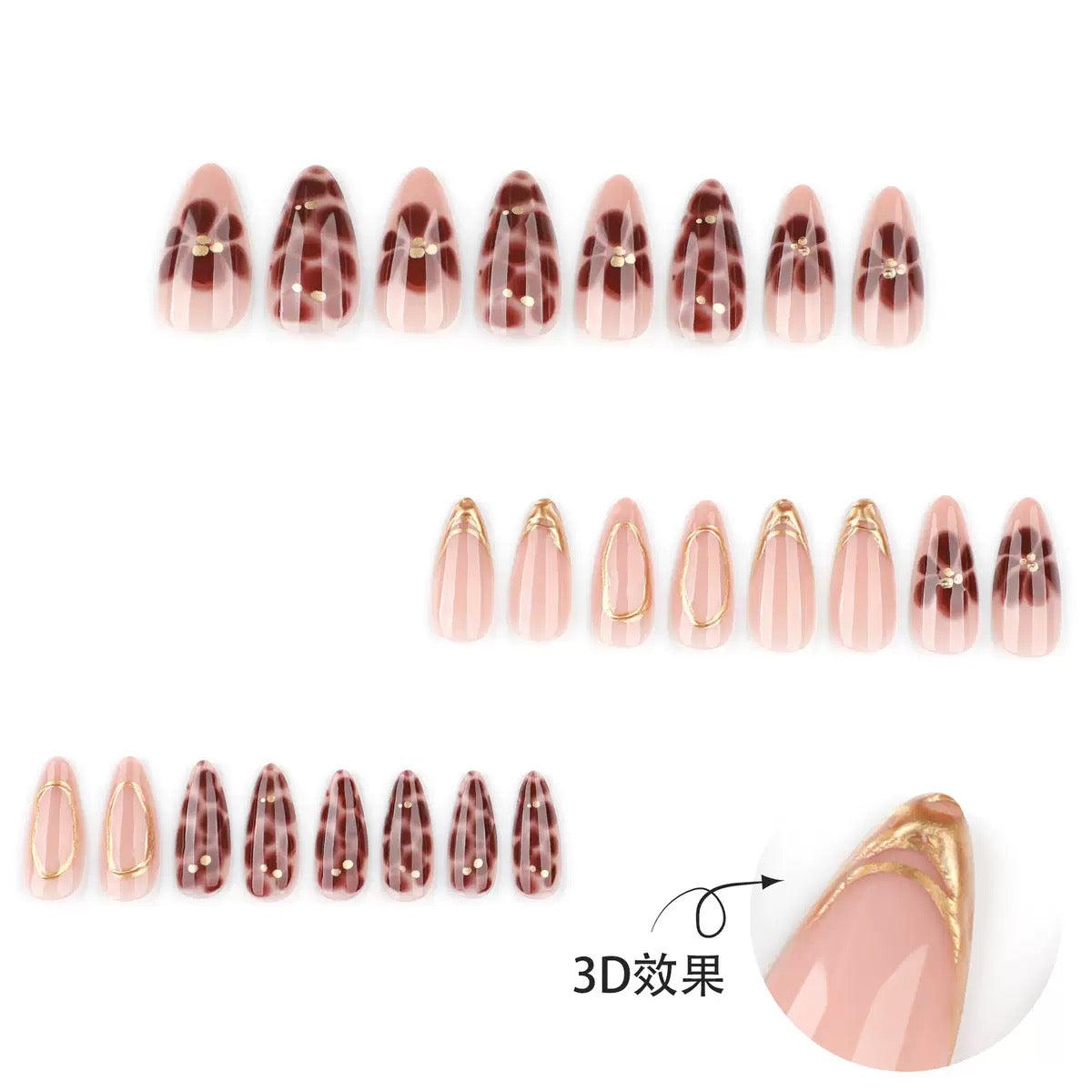 24-Pack Press on Nails, Retro Polka Dot Aurora Glaze Butterfly Wing Black Panther Pink Diamond French Leopard Gold Foil Floral Designs, Glue on False Artificial Nail Tips for Women Girls, DIY Manicure Set